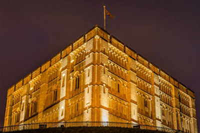 Norwich Castle lit up at night