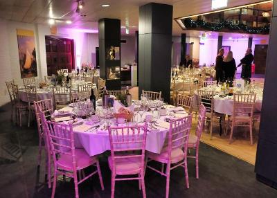 Round dining table set up for an event