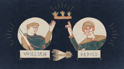 Tapestry showing William and Harold